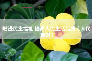 增进民生福祉 提高人民生活品质（人民观察）