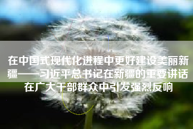 在中国式现代化进程中更好建设美丽新疆——习近平总书记在新疆的重要讲话在广大干部群众中引发强烈反响