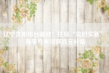辽宁沈阳出台新政：住房“卖旧买新” 每平方米可获百元补贴